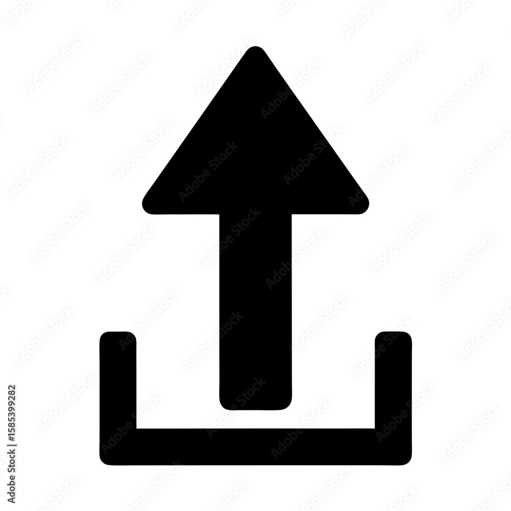 Poster simple black arrow upload icon pointing upwards out of a container