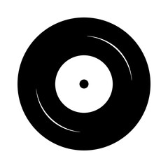 Monochrome image of a vinyl record showing the grooves and center hole