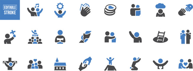 Leadership and Teamwork Icons &ndash; Business, Growth, Team, Success, Strategy, Meeting, Corporate, Support, Planning, Coaching


