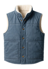 Naklejka premium Denim-look insulated vest with sherpa lining and brass button details
