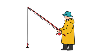 Simple Illustration of Fisherman with Caught Fish