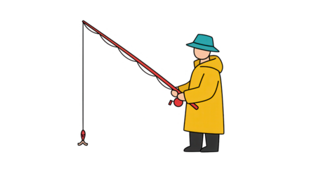 Simple Illustration of Fisherman with Caught Fish