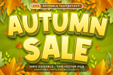 autumn sale 3d text effect and editable text effect with leaf autumn illustration