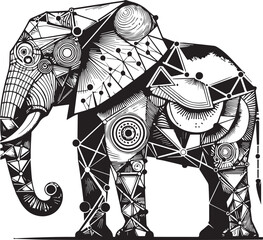 Minimalist Black and White Geometric Elephant Vector, Abstract Line Art Animal Silhouette, Modern Design