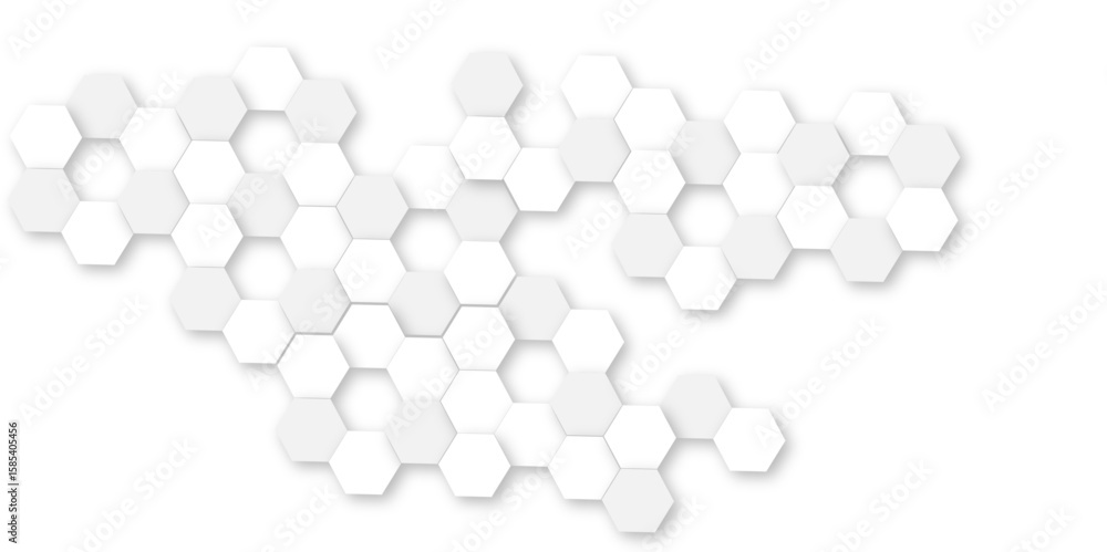 Poster futuristic 3d white light and gray geometric hexagon structure featuring abstract polygonal honeycom