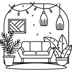 -line-art-of-modern-living-room-with-cozy-mood-lig.eps