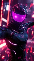 Futuristic female figure in glowing armor