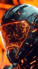 Futuristic helmet with glowing circuitry