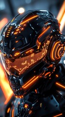 Futuristic helmet with glowing lights