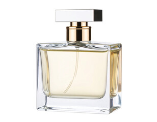 Elegant perfume bottle on white background