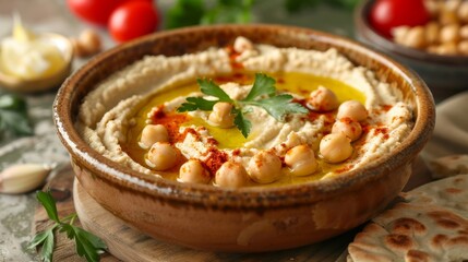 A bowl of creamy vegan hummus made from chickpeas tahini and lemon juice highlighting the versatility and flavor of this popular plantbased dip.