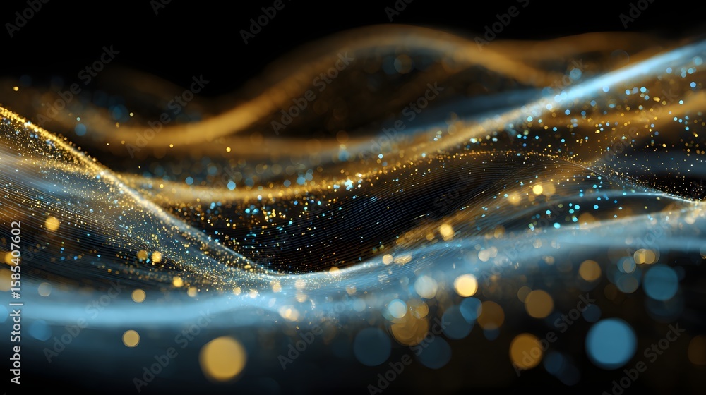 Poster an abstract composition of flowing golden and cyan light streams creates a dynamic, ethereal wave ag