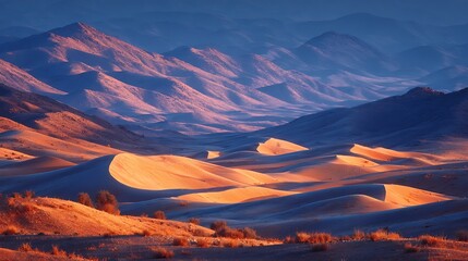 Elegant Sunset Over Repeating Desert Sand Dune Patterns  

