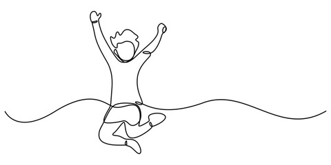 Happy Children Jumping Silhouette Continuous One Line Drawing. Kids Players Abstract Minimal Line Art Drawing, Single one sketch line childhood vector illustration editable stroke, Celebration Joy pro