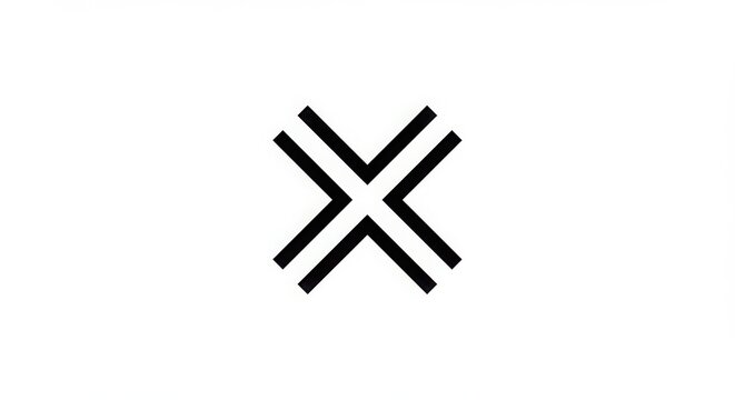 Geometric abstract symbol with intersecting parallel lines isolated on white background