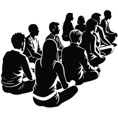 Silhouettes of Isolated Sitting People in Various Poses and Gestures