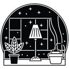 nighttime-cozy-living-room-in-continuous-line-art.eps