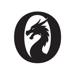 Dragon head inside circle silhouette black