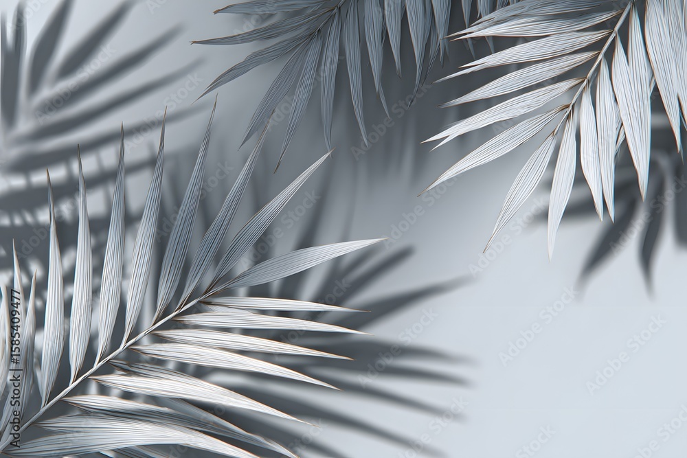 Poster an ethereal composition showcases delicate palm fronds, bathed in soft, diffused light, creating a t
