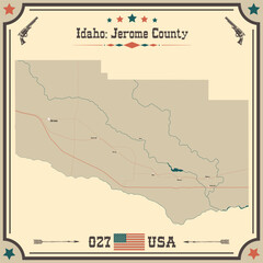 Large and accurate map of Jerome County, Idaho, USA with vintage colors.