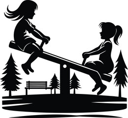 Kids Playing in Park silhouette