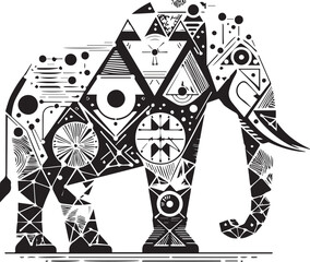 Minimalist Black and White Geometric Elephant Vector, Abstract Line Art Animal Silhouette, Modern Design