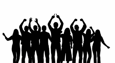 Group Cheering Silhouette Set – Celebration and Crowd Poses in Vector Style on White Background