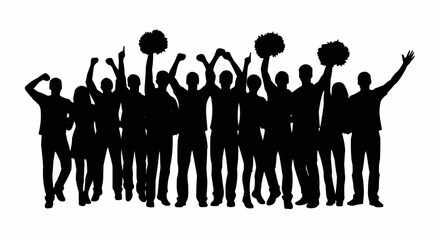 Group Cheering Silhouette Set – Celebration and Crowd Poses in Vector Style on White Background