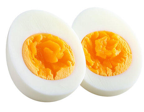 Halved hard boiled eggs close up