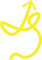 Abstract yellow ribbon shape with an upward arrow indicating growth and progress