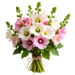 Fototapeta premium Hand‑Tied Hollyhock Branch Bouquet in Pink and White, Transparent Background