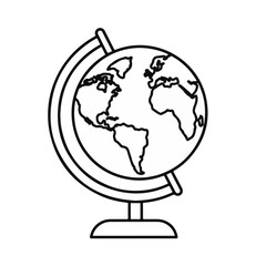 Prostoy vektornyy znachok globusa na podstavke. Globus otobrazhayet ochertaniya kontinentov i vypolnen v minimalistichnom stile Globus, znachok, Zemlya, mir, karta, podstavka, minimalistichnyy, dizayn