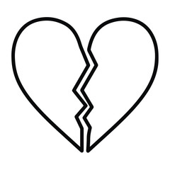 A simple black outline of a broken heart icon symbol. The heart is split in half, symbolizing themes of grief and loss