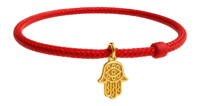 Red string bracelet adorned with small gold-plated hamsa hand charm