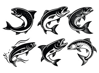 Naklejka premium Jumping Fish Silhouette Vector – Black Fish Outline for Fishing Design and Outdoor Themes