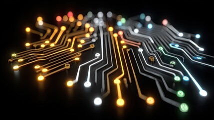 Neon circuit board background with glowing electronic lines, futuristic digital tech theme for UI design, ads, and innovation