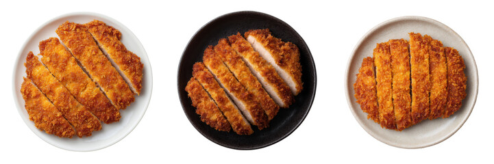 Set of Crispy Fried Chicken Cutlets Isolated on Transparent Background