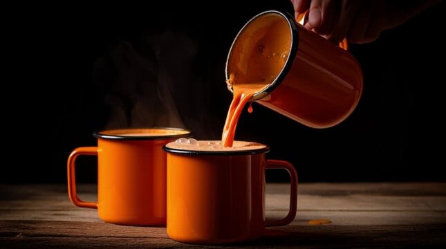 The process of making Teh Tarik. Malaysian originated drink