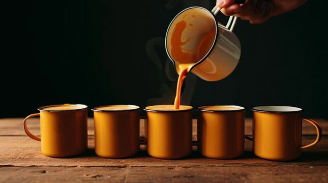 The process of making Teh Tarik. Malaysian originated drink
