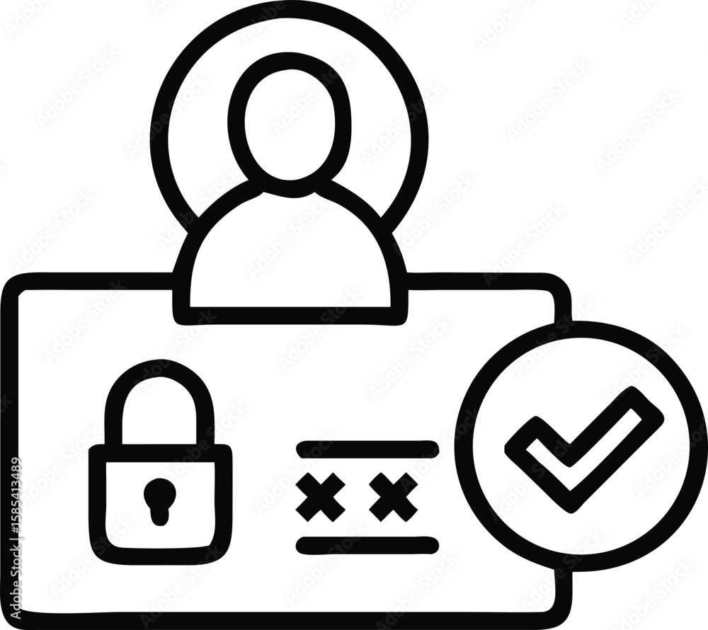 Poster account access verification icon illustration for secure login with password and checkmark