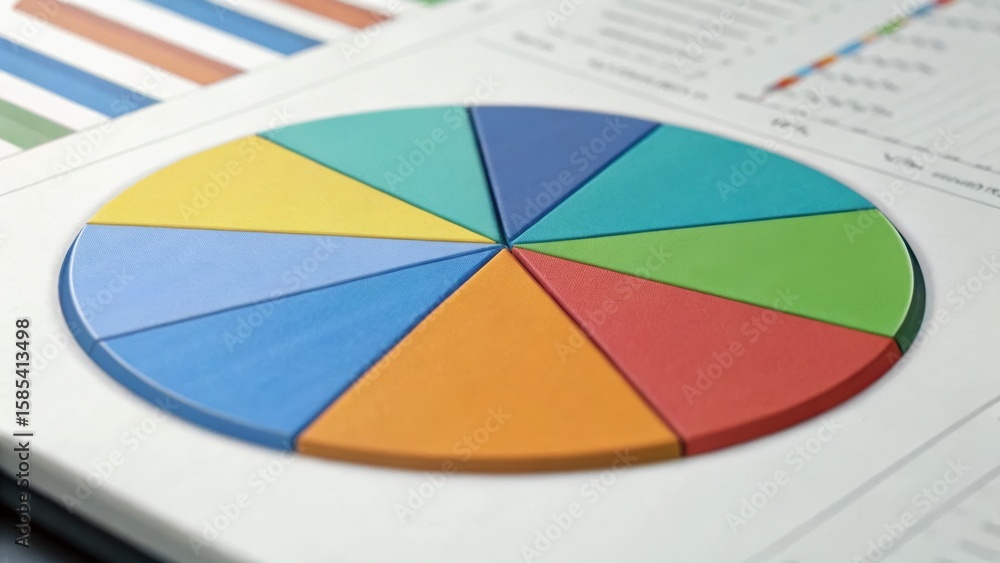 Poster colorful pie chart on an analysis report, illustrating data representation and business insights eff