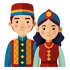 Naklejka premium Central Asian Couple in Traditional Clothing. A Glimpse into Rich Culture and Heritage