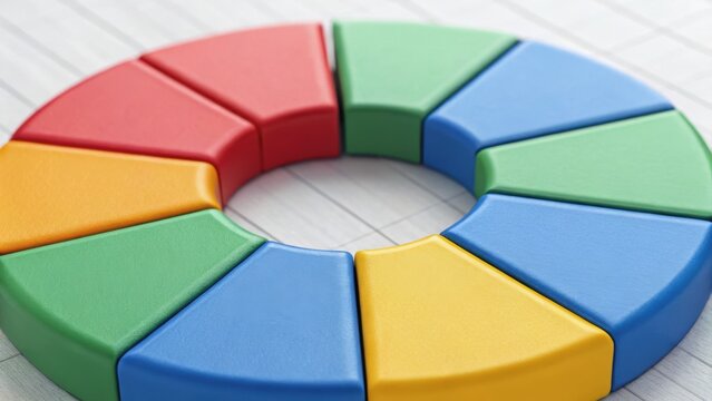 Colorful segmented toy ring arranged in a circular pattern, featuring vibrant sections in red, green, blue, yellow, and orange.