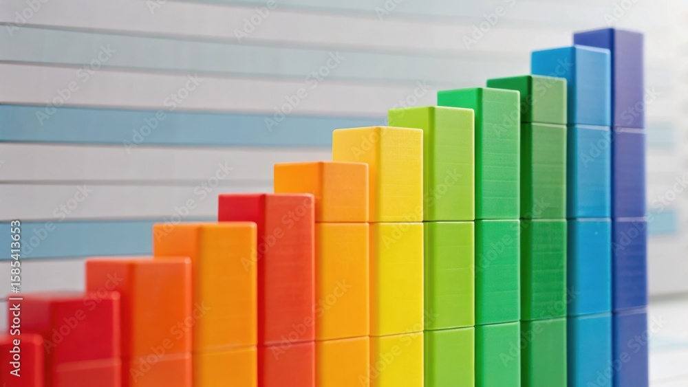 Poster colorful blocks arranged in a gradient, symbolizing growth and progress against a light background.