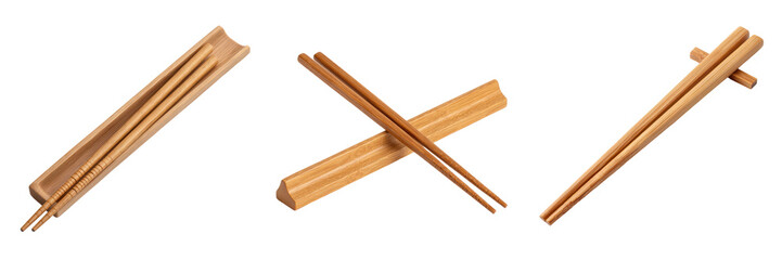 Elegant Wooden Chopsticks Arrangement Isolated on Transparent Background