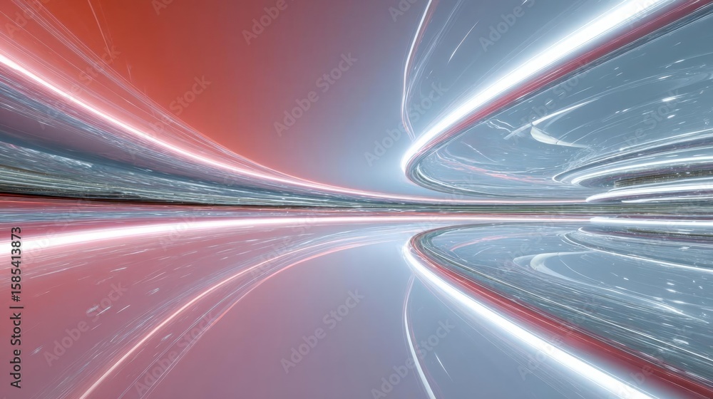 Poster abstract digital art piece that appears to be a futuristic or sci-fi scene. it has a long, curved li