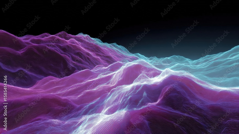 Poster abstract digital art piece that appears to be a 3d rendering of a mountain landscape. the background