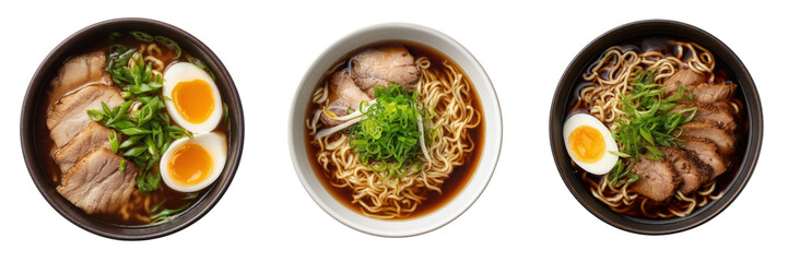 Delicious Ramen Bowls with Tasty Ingredients and Rich Broth Isolated on Transparent Background