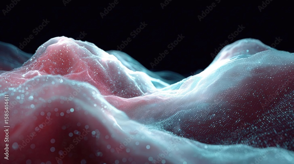 Poster abstract digital art piece that appears to be made up of different shades of pink and blue. the back