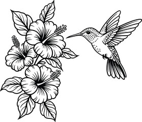 Obraz premium Hummingbird with Flowers Svg